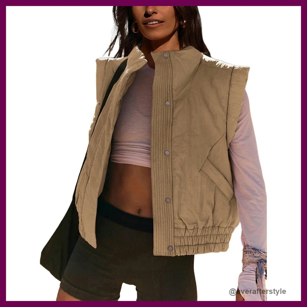 Cropped Puffer Vest Lightweight Quilted Sleeveless Gilet Chic Streetwear Style